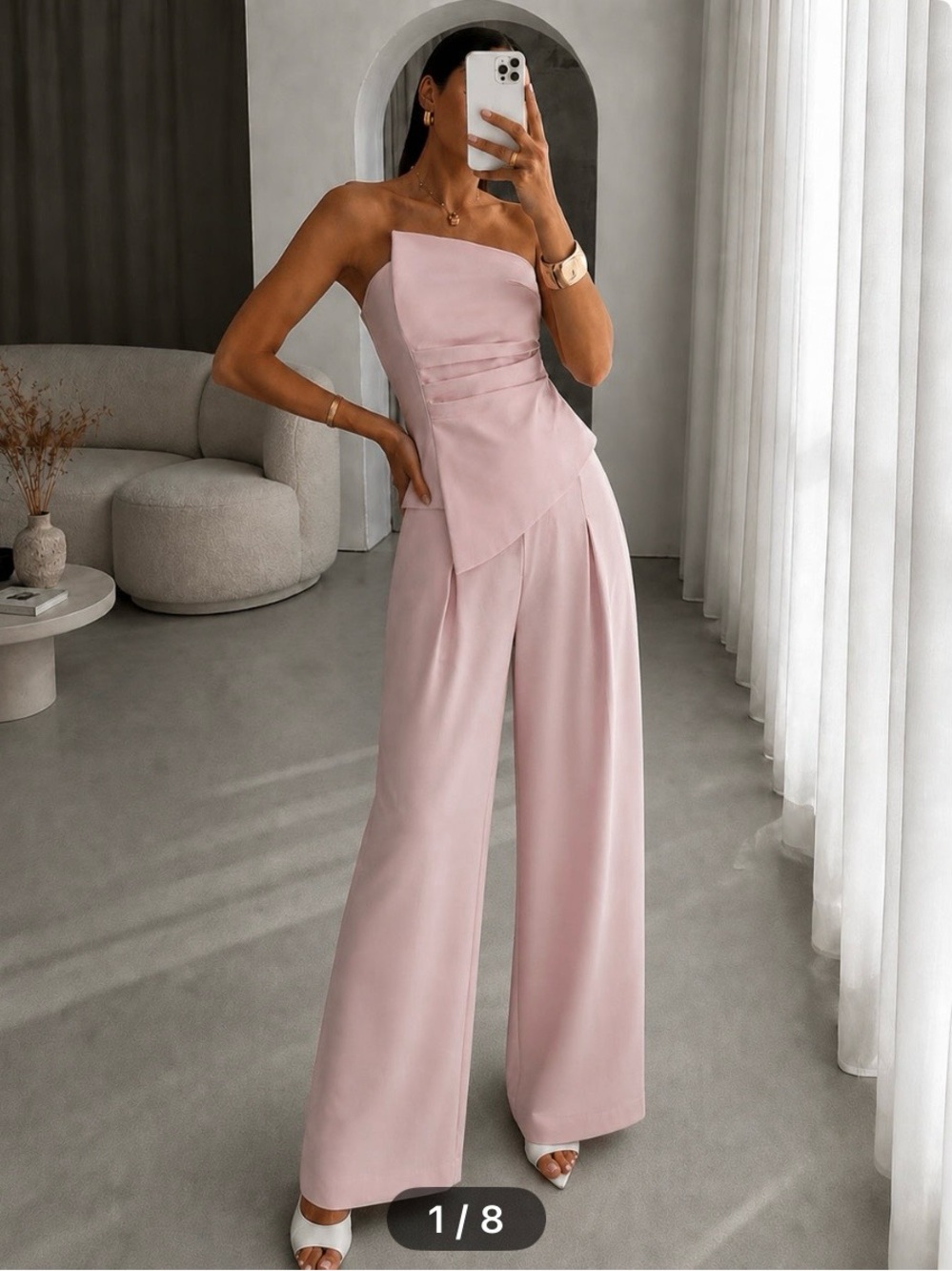 Commense Strapless Asymmetrical Wide-Leg pants and top